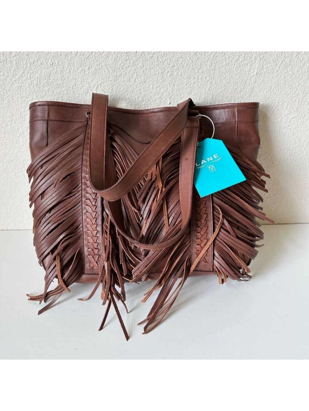 Lane Boots Brown Leather Fringe Tote Western Boho Shoulder Bag Large Purse NEW